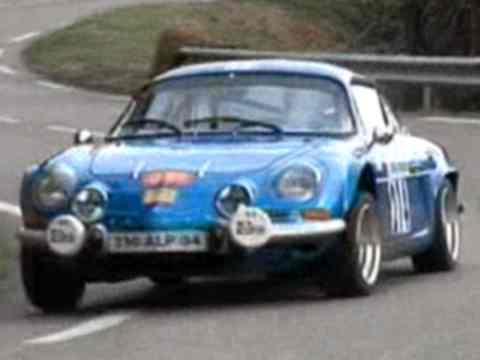 A traditional french blue Alpine A110 race car.