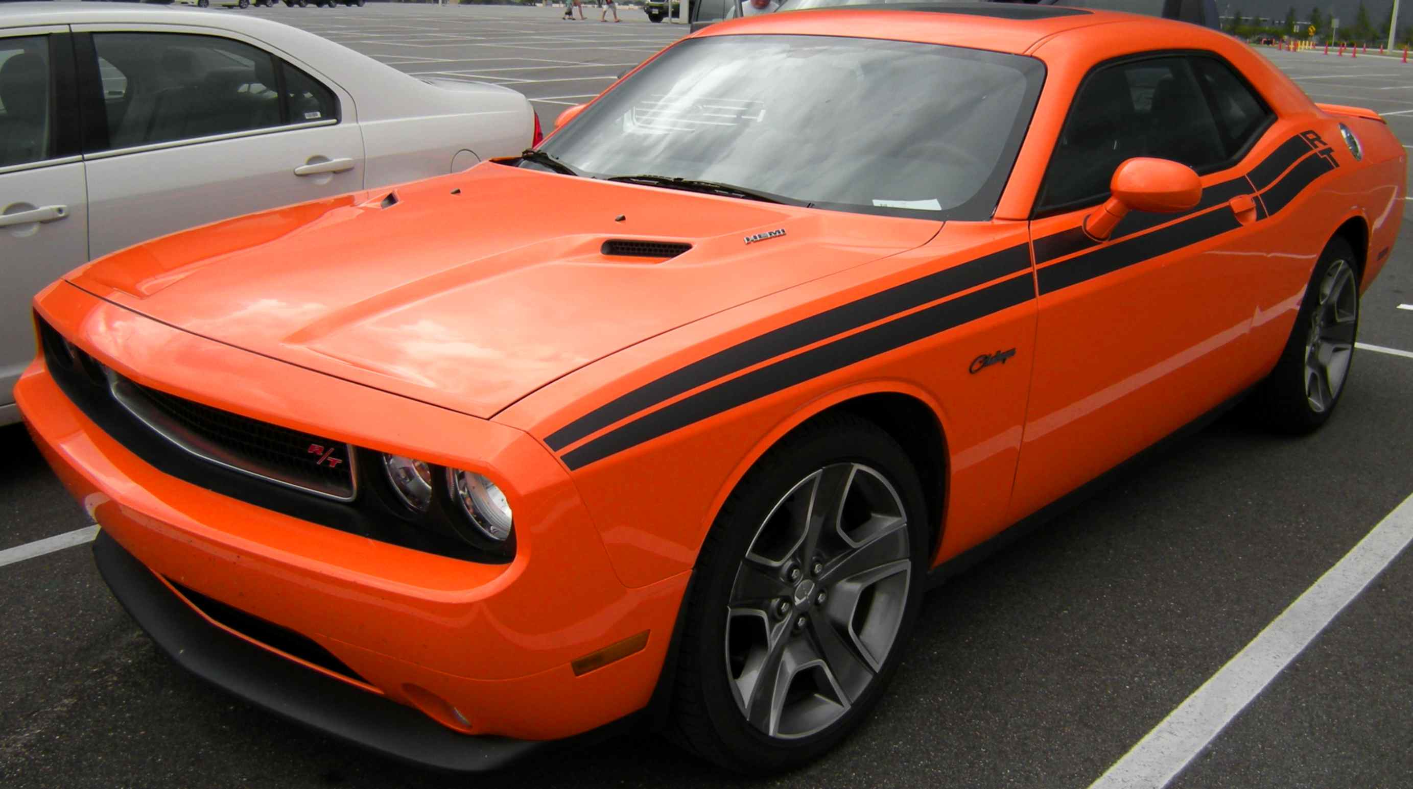 An orange Dodge Challenger