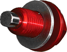 A Red Aftermarket Oil Drain Plug With Aluminium Washer