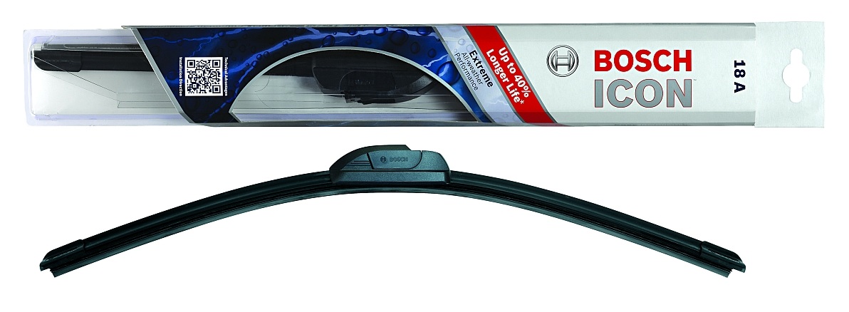 A single Bosch Icon wiper blade assembly.