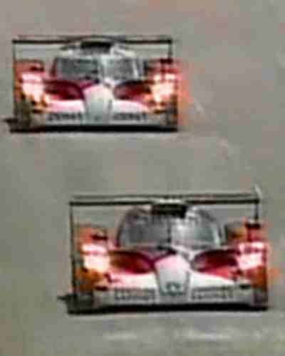 Two Toyota GT-One Race Car (TS020) racing at the 1999 24 Hours of Le Mans