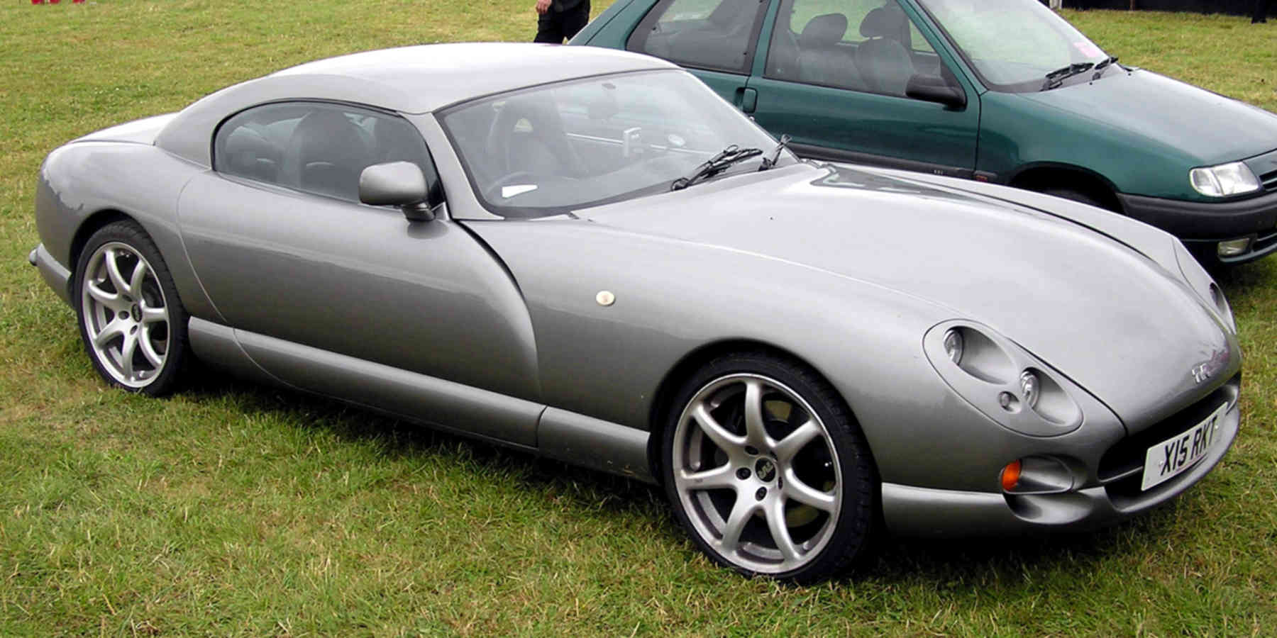 A silver TVR Cerbera in the grass